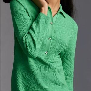 Anthropologie Vibrant Green textured polo dress